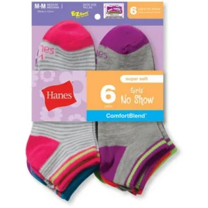 Hanes Girls' No Show Socks 6 Pack