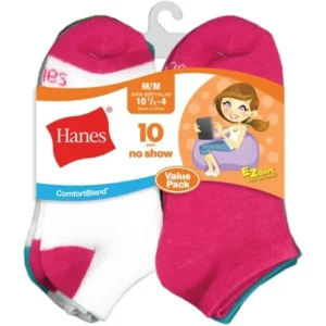 Hanes Girls' No Show Socks, 10 Pairs