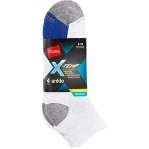 Hanes Mens FreshIQ X-Temp Active Cool Ankle Socks 4-Pack