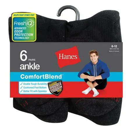 Hanes Men's ComfortBlend Ankle Socks 6-Pack