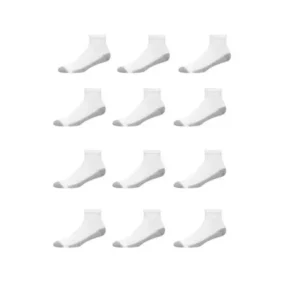 Hanes Mens FreshIQ Ankle Cushion Socks, 12 Pack, White, Size 6-12