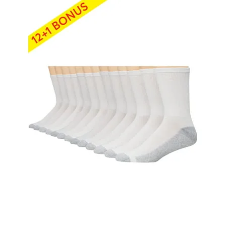 Hanes Men's Cushion FreshIQ Crew Socks 12 + 1 Bonus Pack