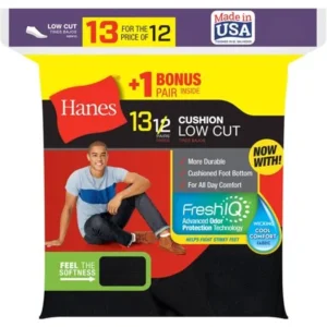 Hanes Men's Cushion Low Cut Socks 12 + 1 Bonus Pack