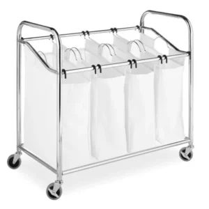 Whitmor 4-Section Laundry Sorter with Wheels Chrome & White
