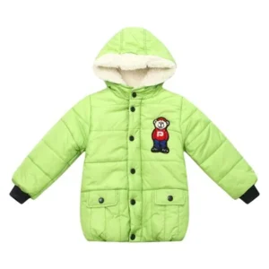 Richie House Little Boys Green Bear Embroidery Hooded Padding Jacket 3/4