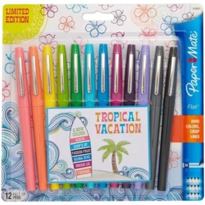 Paper Mate Point Guard Flair Bullet Point Stick Pen, Tropical Inks, .7mm, 16/Set