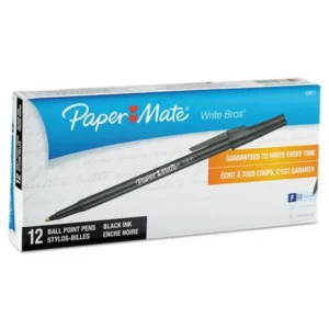 Paper Mate Write Bros Stick Ballpoint Pen, Black Ink, 0.8mm, Dozen