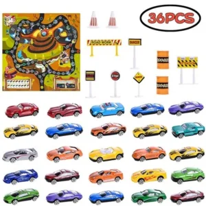 Mini Race Car Toy for Boys with Trailer Map Educational Toys for Christmas, Science Project, Party Favors, Birthday Gift 36 PCs