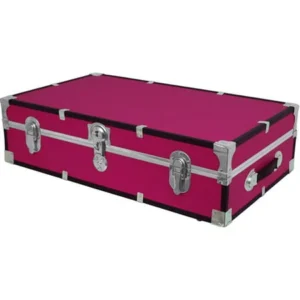 Seward Trunk Under Bed Wheeled Storage Footlocker Trunk 19 Gal. Wood Storage Box with Handle, Pink