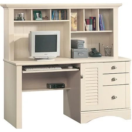 Sauder Harbor View Computer Desk with Hutch, Antiqued White, Box 2 of 2