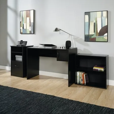 Mainstays 3-Piece Desk and Bookcase Office Set, Black Finish