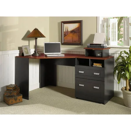 Bush Furniture Wheaton Reversible Corner Desk with File Drawers, Antique Black