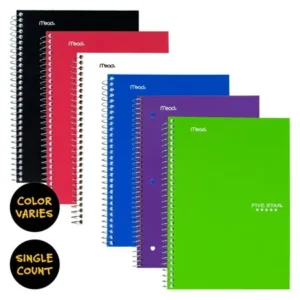Five Star Wirebound Notebook, 2 Subject, College Ruled, 6" x 9 1/2", Assorted Colors (06180)