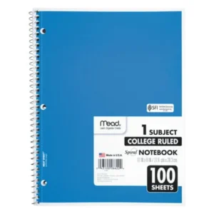 Mead Spiral Bound Notebook, Perforated, College Rule, 11 x 8, White, 100 Sheets, Assorted - 1 count