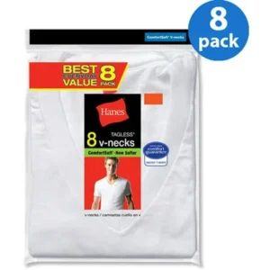 Hanes Men's ComfortSoft White V-Neck T-Shirt Value 8-Pack
