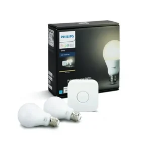 Philips Hue White Smart A19 Starter Kit, 60W Equivalent, Hub Included, 2 Bulbs