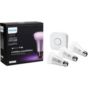 Philips Hue White and Color Ambiance Smart A19 Starter Kit, 60W Equivalent, Hub Included, 3 Bulbs