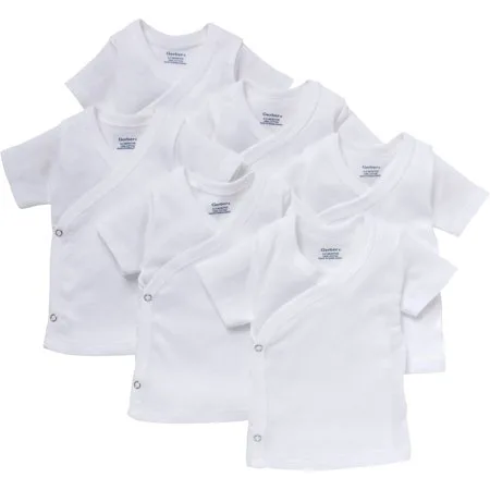 Gerber Newborn Baby White Short Sleeve Side Snap Shirt, 6-Pack