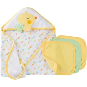 Gerber Newborn Baby Boy or Girl, Unisex Towel and Washcloths Bath Essentials Gift Set, 4-Piece