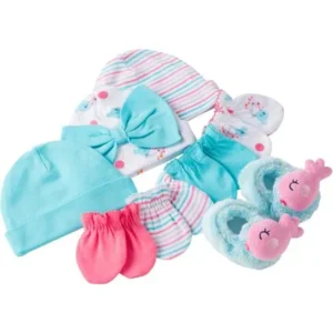 Gerber Newborn Baby Girl Caps, Mittens and Booties Accessory Gift Set, 8-Piece