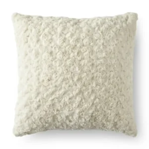 Better Homes & Gardens Rosette Faux Fur Decorative Toss Pillow, 18" x 18" Square, Ivory