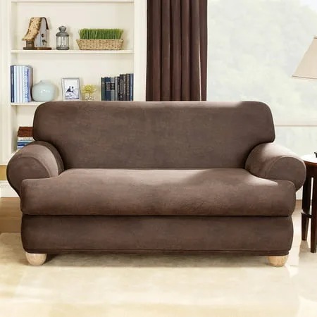 Sure Fit Stretch Leather 2-Piece T-Cushion Sofa Slipcover, Brown