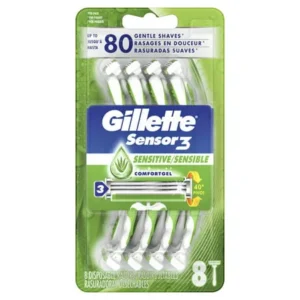 Gillette Sensor3 Sensitive Mens Disposable Razors, 8 ct