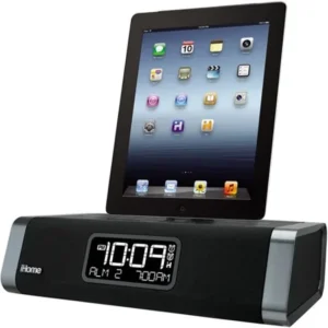 iHome Dual Charging FM Clock Radio with Lightning Dock and USB Charger for Apple iPad/iPhone/iPod, Black