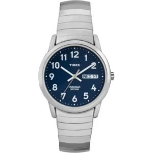 Timex Men's Easy Reader Day-Date 35mm Silver-Tone/Blue Stainless Steel Expansion Band Watch