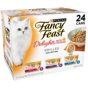 Purina Fancy Feast Delights with Cheddar Grilled Collection Cat Food 24-3 oz. Cans