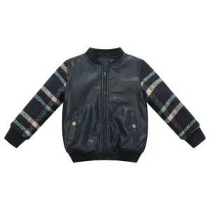 Richie House Little Boys Blue Faux Leather Plaid Padding Jacket 4/5