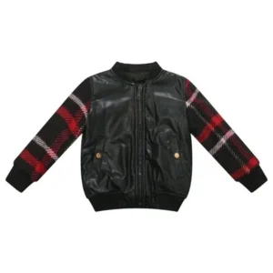 Richie House Little Boys Black Faux Leather Plaid Padding Jacket 2/3