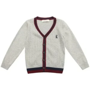 Richie House Little Boys Grey Classic R Embroidery Cardigan Sweater 3/4