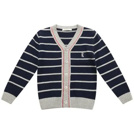Richie House Boys' Striped Cardigan Sweater with R Embroidery RH1695