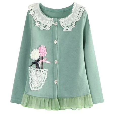 Richie House Girls' Knit Cardigan with Flower Accents and Lace RH1431-A-02-2/3