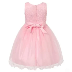 Richie House Girls' Dress with Layered Mesh Bottoms and Bow RH1935-B-5/6