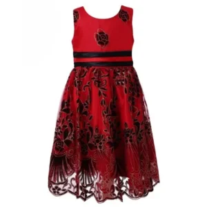 Richie House Little Girls Red Black Floral Embroidered Party Dress 10/11