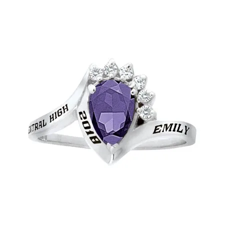 Keepsake Personalized Women's Princess Fashion Class Ring available in Silver Plus, 10kt and 14kt Yellow and White Gold
