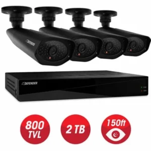 DEFENDER Sentinel Pro Widescreen 8CH Security DVR with 2TB Storage and 4 Surveillance 800TVL Cameras with 150ft Night Vision