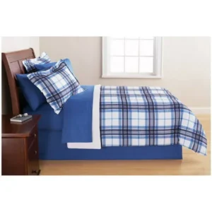 Mainstays Blue Plaid 6 pc Bed in a Bag Bedding Set, Twin