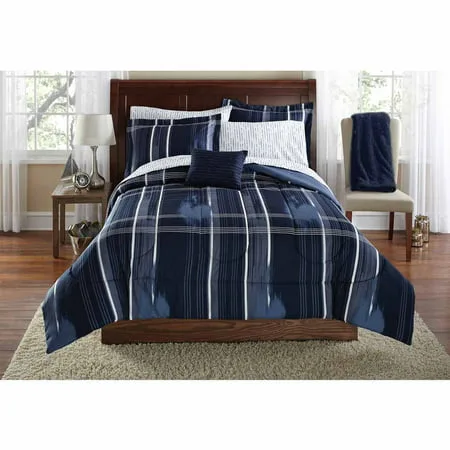 Mainstays Modern Plaid Bed in a Bag Navy Bedding Set