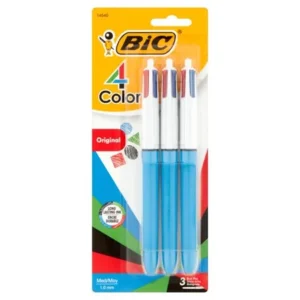 BIC 4-Color Ball Pen, Medium Point, (1.0 mm), Assorted Ink, 3-Count