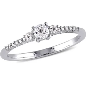 Miabella 1/3 Carat T.G.W. Created White Sapphire and Diamond-Accent Sterling Silver Engagement Ring