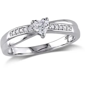 1/4 Carat T.G.W. Created White Sapphire and Diamond-Accent Sterling Silver Heart Promise Ring
