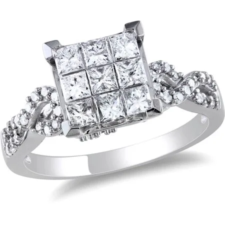 1 Carat T.W. Princess and Round Cut-Diamond Engagement Ring in 10kt White Gold