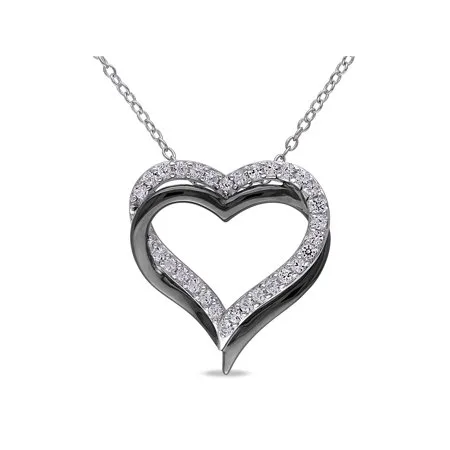 5/8 Carat T.G.W. Created White Sapphire Two-Tone Sterling Silver Heart Gemstone Necklace