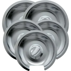 Range Kleen 5-Piece Drip Pan, Style D fits Hinged Electric Ranges GE/Hotpoint/Kenmore, Chrome