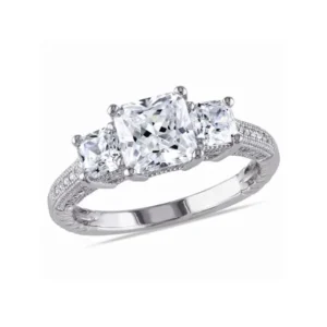 5-1/6 Carat T.G.W. Square and Round-Cut Cubic Zirconia Sterling Silver Three Stone Engagement Ring