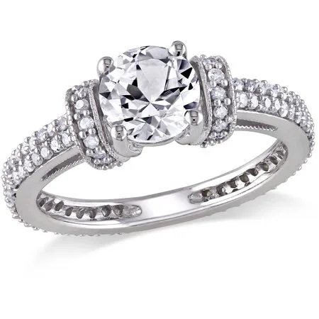Miabella 1/2 Carat T.W. Diamond and 1-1/4 Carat T.G.W. Created White Sapphire 10kt White Gold Engagement Ring
