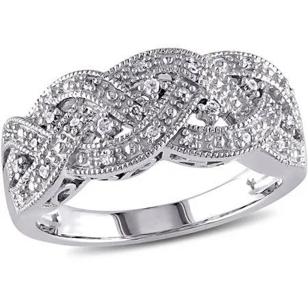 Miabella 1/8 Carat T.W. Diamond Sterling Silver Braid Ring